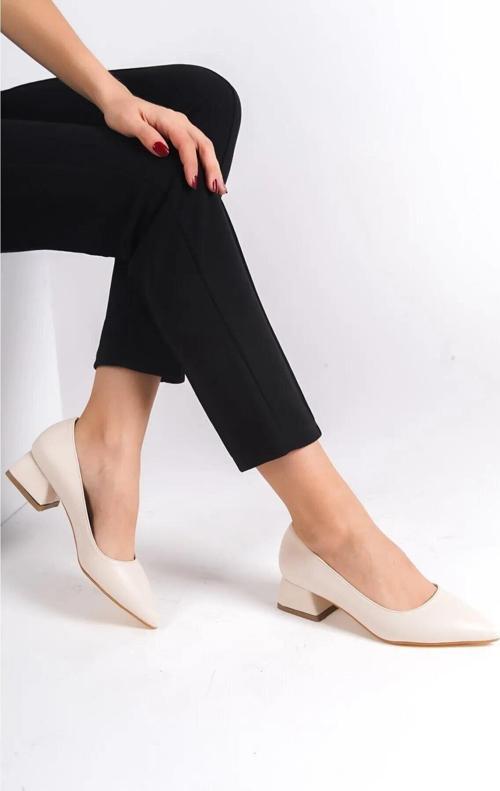 Kadın Mora Krem 3,5 Cm Kalın Topuklu Ayakkabı