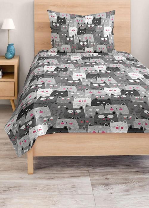 Sevimli Kedi Desenli Tek Kişilik Çocuk Ve Genç Odası Pike Takımı Yatak Örtüsü