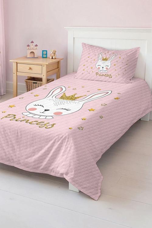 Pembe Prenses Desenli Çocuk Ve Genç Odası Pike Takımı Yatak Örtüsü