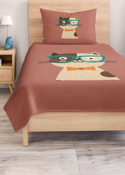 Sevimli Kedi Desenli Tek Kişilik Çocuk Ve Genç Odası Pike Takımı Yatak Örtüsü