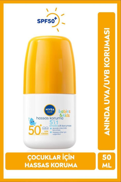 Sun Spf 50+ Bebek Ve Çocuk İçin Hassas Koruma Güneş Koruyucu Roll-On 50Ml,Suya Dayanıklı,Hassas Cilt
