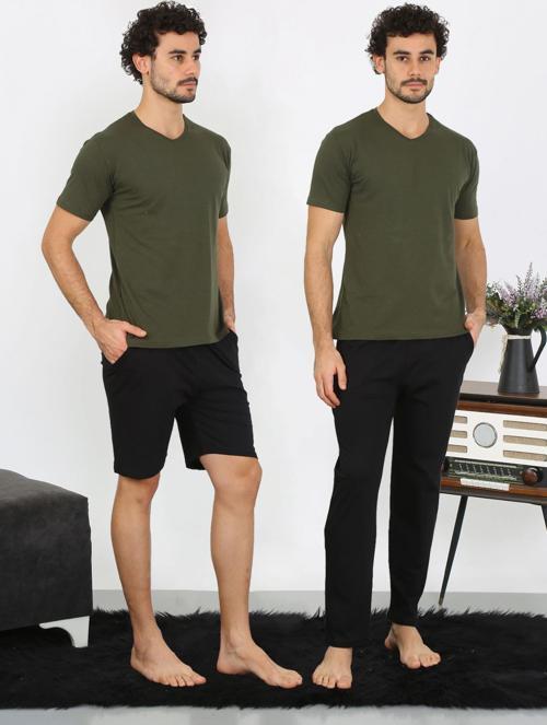 Erkek Penye Haki 3'lü Pijama Takımı 6848