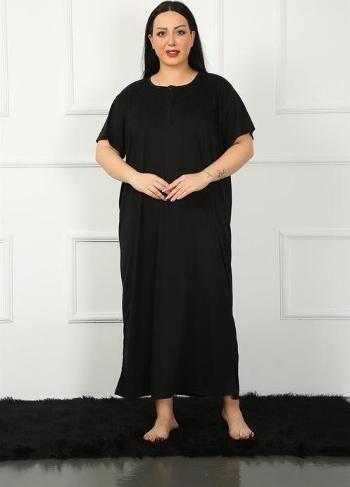 Big Dantelli Kısa Kol Siyah Anne Gecelik 1348