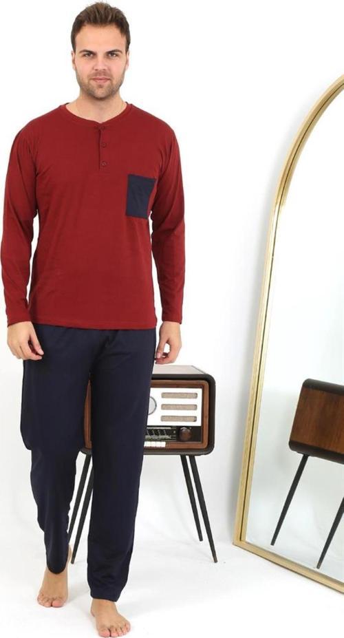 Erkek Uzun Kol Penye Bordo Pijama Takımı 6861