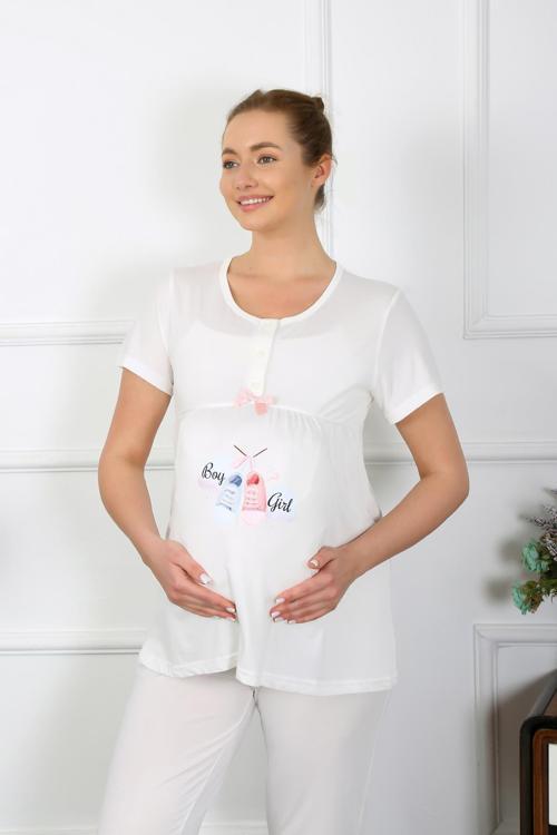 Kadın Kısa Kol Hamile Lohusa Pijama Takımı Ekru 45210