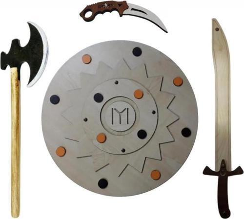4'lü Kalkan Balta Kılıç Karambit Ahşap Oyuncak Seti