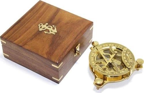 Ahşap Kutulu El Yapımı Pirinç Güneş Saati Ve Pusula 15640