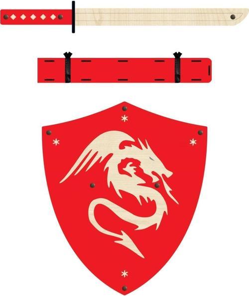 Ahşap Japon Samuray-ninja Kalkanı Ve Katana Kılıcı