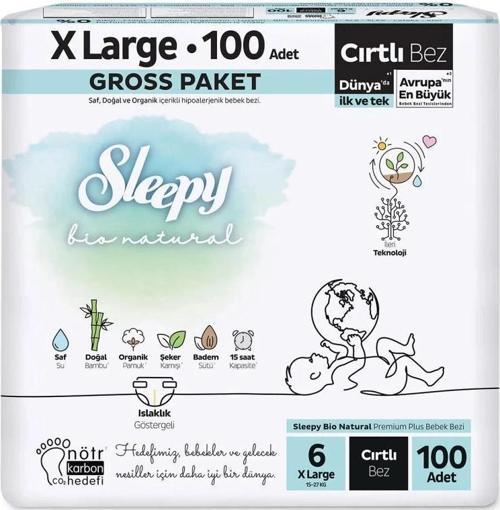 Nessiworld Sleepy Bio Natural Bebek Bezi Gross Paket 6 Beden 100 Adet