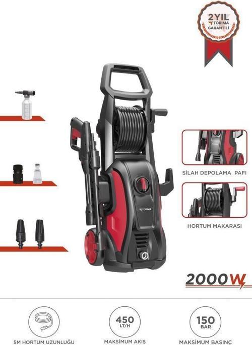 HPC-01 Kırmızı Yüksek Basınçlı Oto, Halı, Bahçe Temizleme ve Yıkama Makinesi – 2000W, 150 Bar