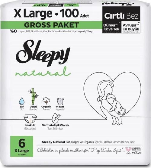 Nessiworld Sleepy Natural Bebek Bezi Gross Paket 6 Beden 15-25 Kg 100 Adet