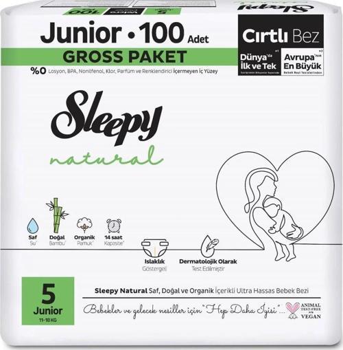 Nessiworld Sleepy Natural Bebek Bezi Gross Paket 5 Beden 11-18 Kg 100 Adet