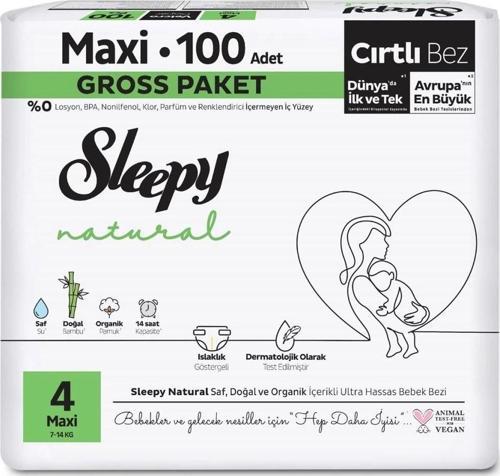 Nessiworld Sleepy Natural Bebek Bezi Gross Paket 4 Beden 7-14 Kg 100 Adet