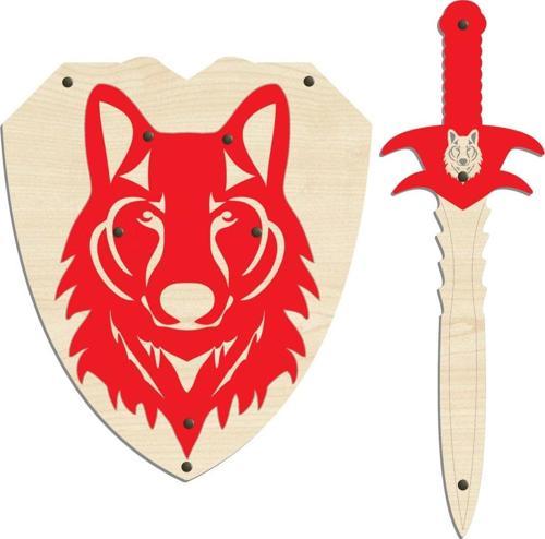 Ahşap Kurt Başlı Kılıç Kalkan Seti
