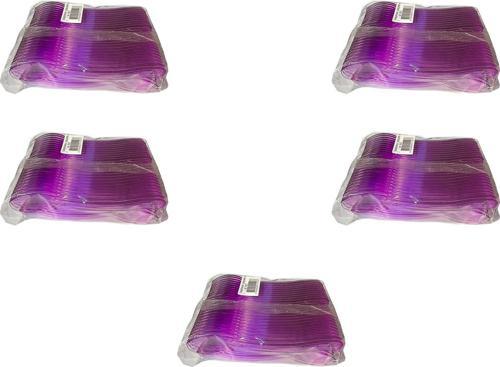 Plastik Şeffaf Mor Sup Kaşık - Tatlı Dondurma Kaşığı - 12.5 Cm. - 50 Adetlik 5 Paket