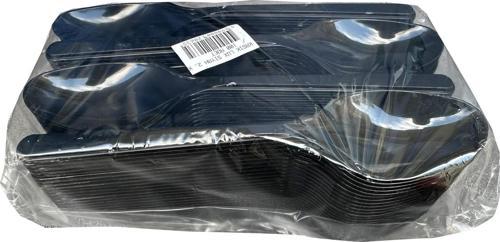 Plastik Siyah Kaşık - Parti Davet Piknik Çorba Yemek Kaşığı - 18 Cm. - 100'lü Paket