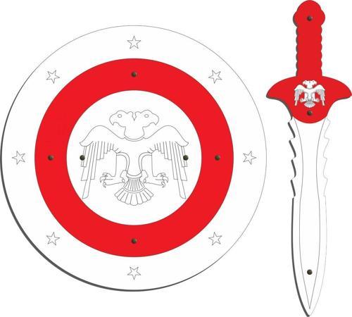 Ahşap Oyuncak Seti 2’li, Çift Başlı Kartal Figürlü Kalkan Ve