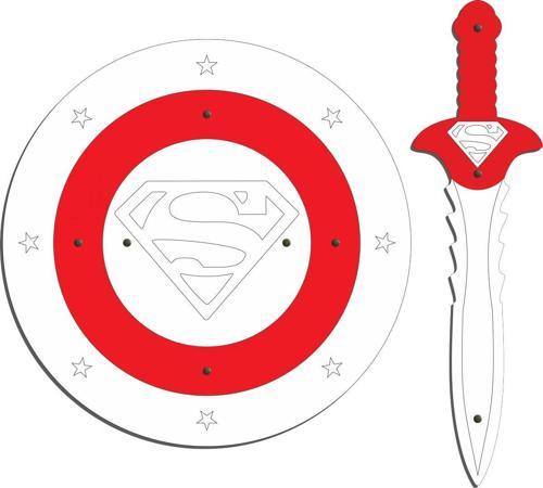 Ahşap Oyuncak Seti 2’li, Süperman Figürlü Kalkan Ve Kılıç