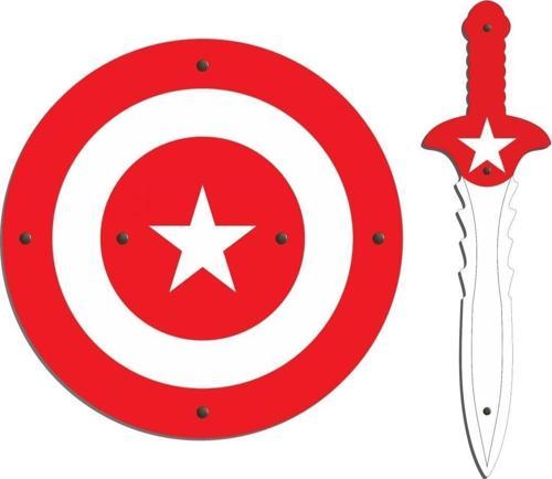 Ahşap Oyuncak Seti 2'li, Kaptan Amerika Kalkanı Ve Kılıcı Kırmızı