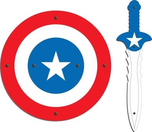 Ahşap Oyuncak Seti 2'li, Kaptan Amerika Kalkanı Ve Kılıcı Mavi