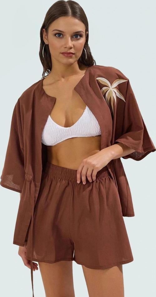 Plaj İçin Pamuklu Bluz Şort Takımı Rahat Kesim Dik Yaka Truvakar Kol Mükemmel Uyum