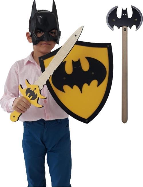 Ahşap Oyuncak Seti 4’lü, Batman Kalkanı, Kılıcı, Baltası Ve Maskesi, Üçgen