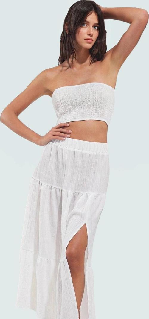 Straplez Bluz Etek Takım Dokulu Kumaş Şık Plaj Stili Seçkin Malzeme Modern Stil Uzun Ömürlü