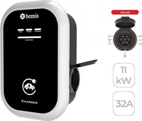 Elektrikli Araç Şarj İstasyonu - 11 Kw Trifaze 32A Ev Tipi Model 1 Pano Prizli
