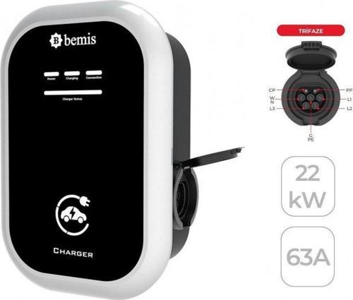 Elektrikli Araç Şarj Istasyonu - 22 Kw Trifaze 32A Ev Tipi Model 1 Pano Prizli