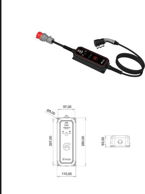 Taşınabilir 11Kw - 22Kw Uyumlu Pro Mobil Araç Şarj Cihazı 5 Metre Kablolu Bev-2331-0001