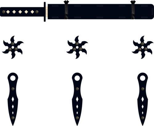 Ahşap Samuray Seti 3 Lü, Katana Kılıcı +3 Ad. Ninja Yıldızı Kohga +3 Ad. Fırlatma Bıçağı Kunai Siyah