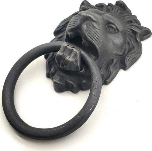 Antika Tarz Dekoratif Pirinç Aslan Kapı Tokmağı, Taktak - 102x130 mm, Oksit