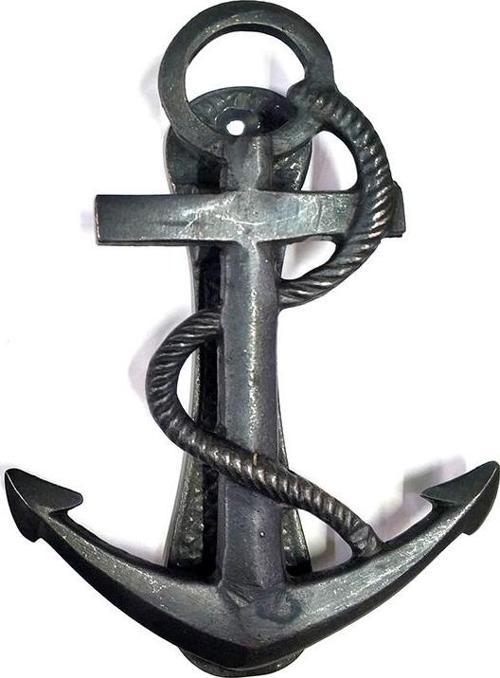Antika Tarz Dekoratif Pirinç Halatlı, Çapa, Denizci, Gemici Kapı Tokmağı, Taktak - 170x60mm, Oksit