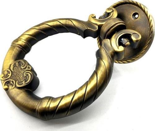Antika Tarz Dekoratif Pirinç Saray Kapı Tokmağı, Taktak - 97mm, Antik