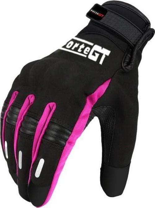 07 Kadın Su Geçirmez Reflektif Softshel Bayan Motosiklet Eldiveni Siyah Pembe S Beden