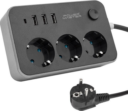 3 USB Çıkışlı 1.8 Metre Kablolu 3'Lü Akım Korumalı Priz (10A-2500 Watt) PM-17564