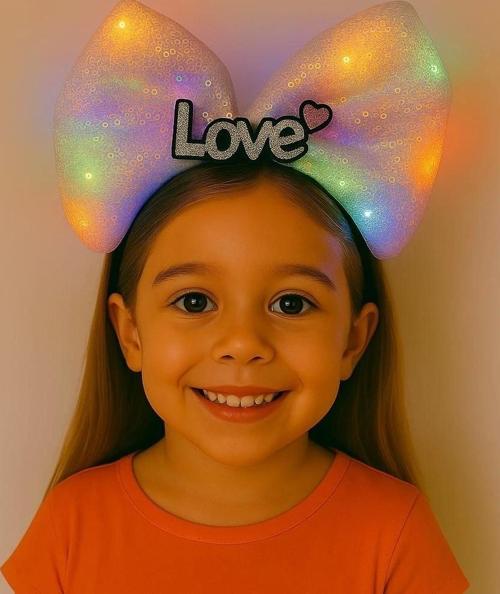 Led Işıklı Love Yazılı Pembe Fiyonk Taç – Kız Çocuk Parti Tacı