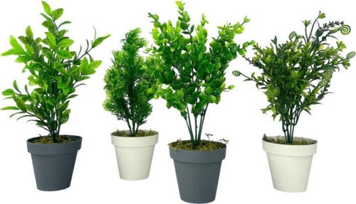4lü Set Yapay Çiçek Mini Saksıda Yeşil Bitkiler 30cm