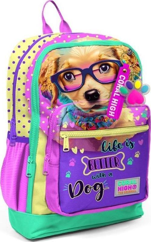 Kids Sarı Pembe Sevimli Köpek Desenli Okul Sırt Çantası 23752