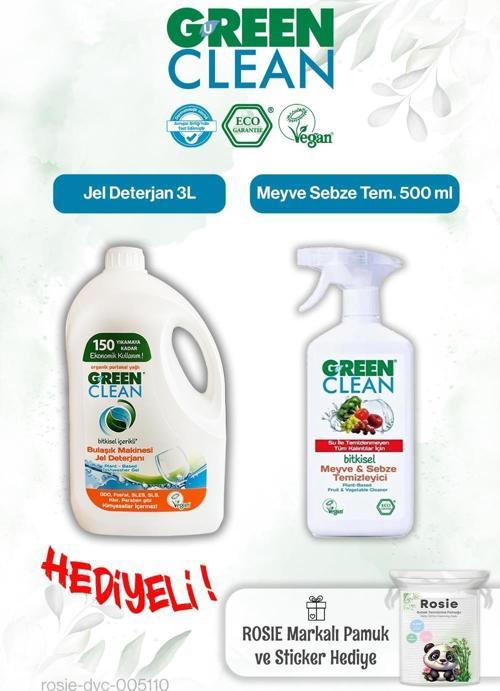 500 ml Meyve Sebze Tem., Bulaşık Mak. Jel Deterjan 3L ve Rosie pamuk hediye