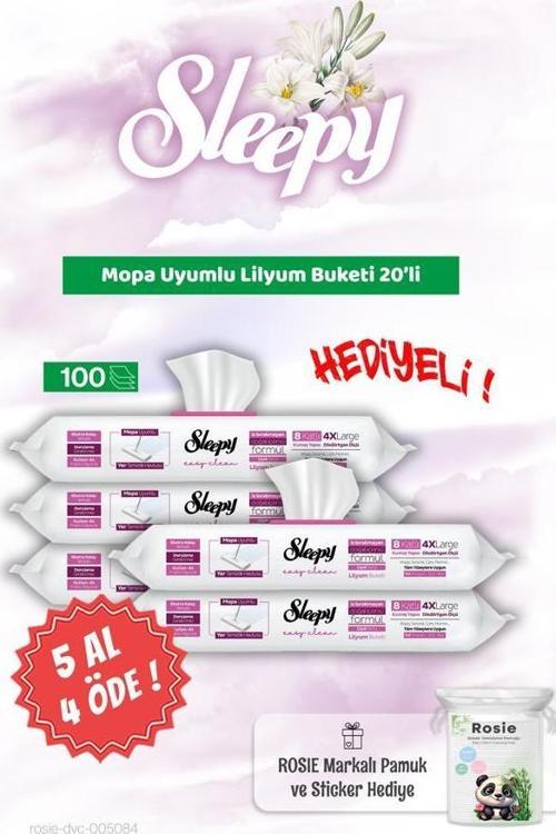 5 AL 4 ÖDE Sleepy Mopa Uyumlu Lilyum Buketi 20'li ve Rosie Bebek pamuğu