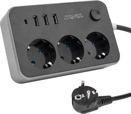 3 USB Çıkışlı 1.8 Metre Kablolu 3'lü Akım Korumalı Priz (10A-2500 Watt) PM-17564