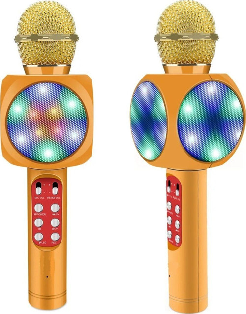 Led Işıklı Şarjlı Kablosuz Karaoke Mikrofon Bluetooth Hoparlör Ses Değiştirme Sd Kart Usb Girişli