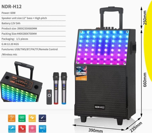 Dev Party Speaker Çift Kablosuz Mikrofonlu Şarjlı Bluetooth Hoparlör Rgb Işıklı Tekerlekli Hoparlör