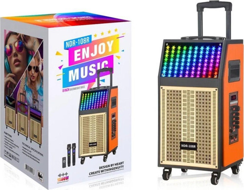 Dev Party Speaker Çift Kablosuz Mikrofonlu Şarjlı Bluetooth Hoparlör Rgb Işıklı Tekerlekli Hoparlör