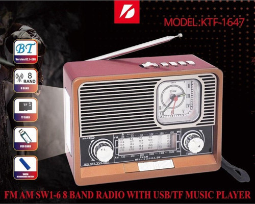 Şarjlı Nostaljik Radyo Fm Sd Kart Usb Girişli Bluetooth Lu Ahşap Görünümlü Fenerli Radio
