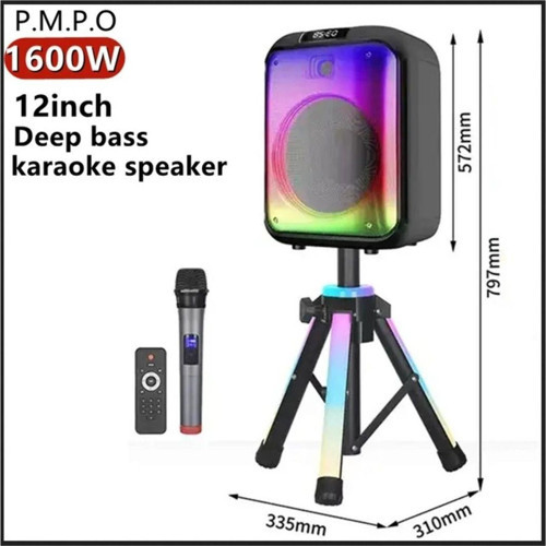 Mikrofonlu Bluetooth Hoparlör Led Işıklı Taşınabilir Şarjlı Ses Sistemi Tf Kart Usb Fm Radyo 1600W
