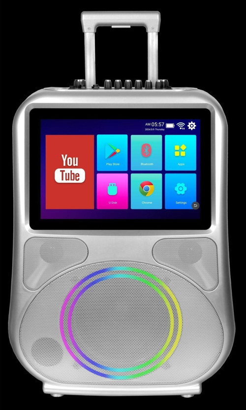 Android Ekranlı Çift Kablosuz Mikrofonlu Şarjlı Bluetooth Hoparlör Rgb Işıklı Uzaktan Kumandalı