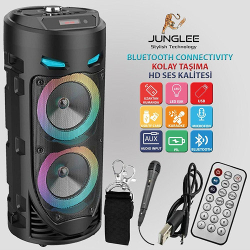 Bluetooth Hoparlör Sd Kart Usb Girişli Mikrofonlu Led Işıklı Şarjlı Kablosuz Speaker