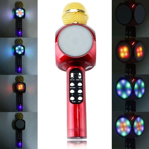 Led Işıklı Şarjlı Kablosuz Karaoke Mikrofon Bluetooth Hoparlör Ses Değiştirme Sd Kart Usb Girişli